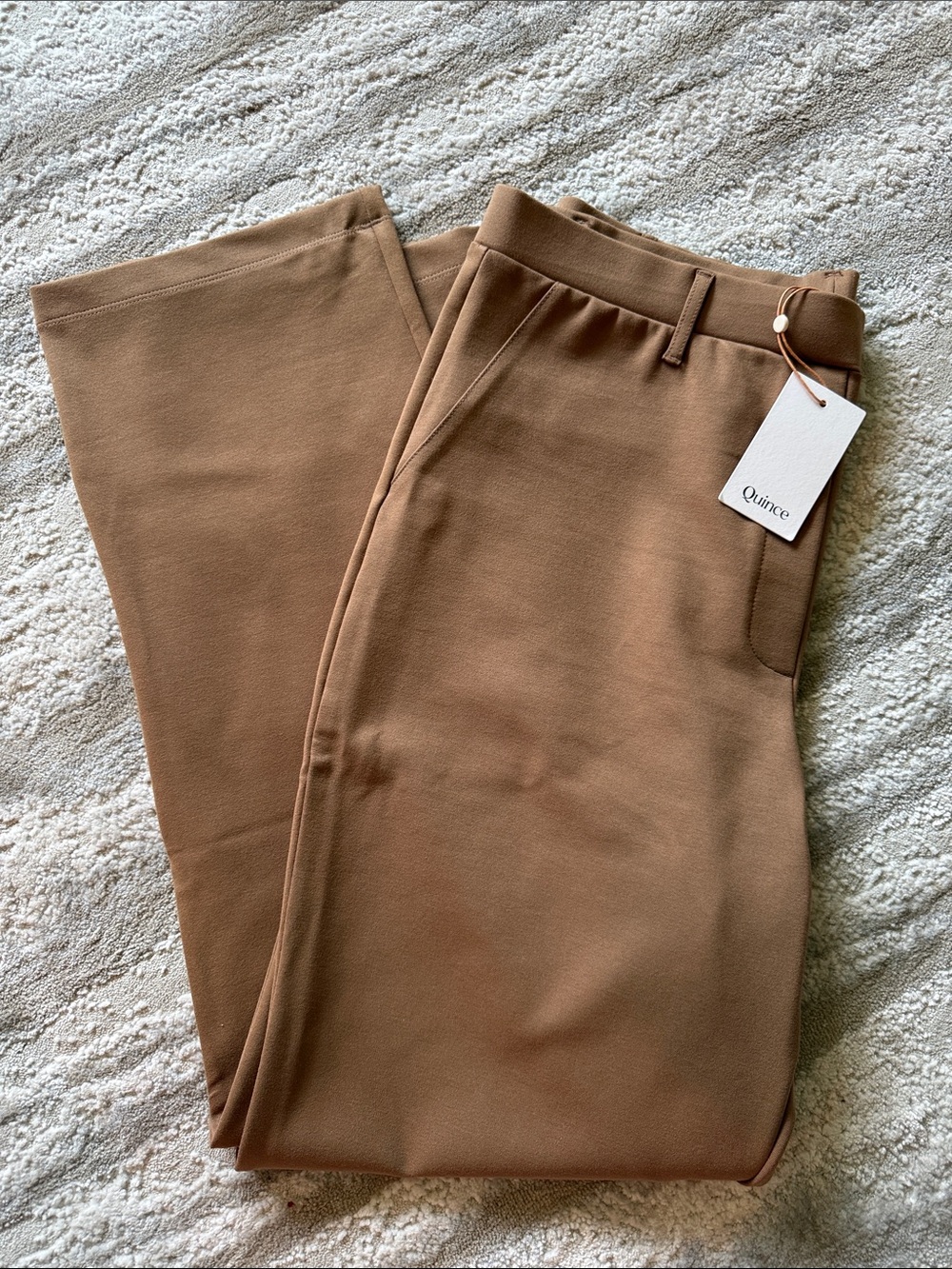 Quince Women’s ultra stretch ponte straight leg pants — Camel Brown XL Long NWT